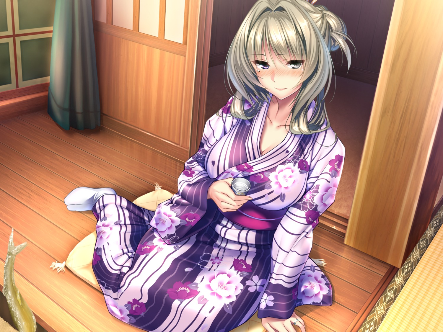 amakano+, azarashi_soft, cleavage, game_cg, heterochromia, kanbayashi_mizuki, piromizu, yukata