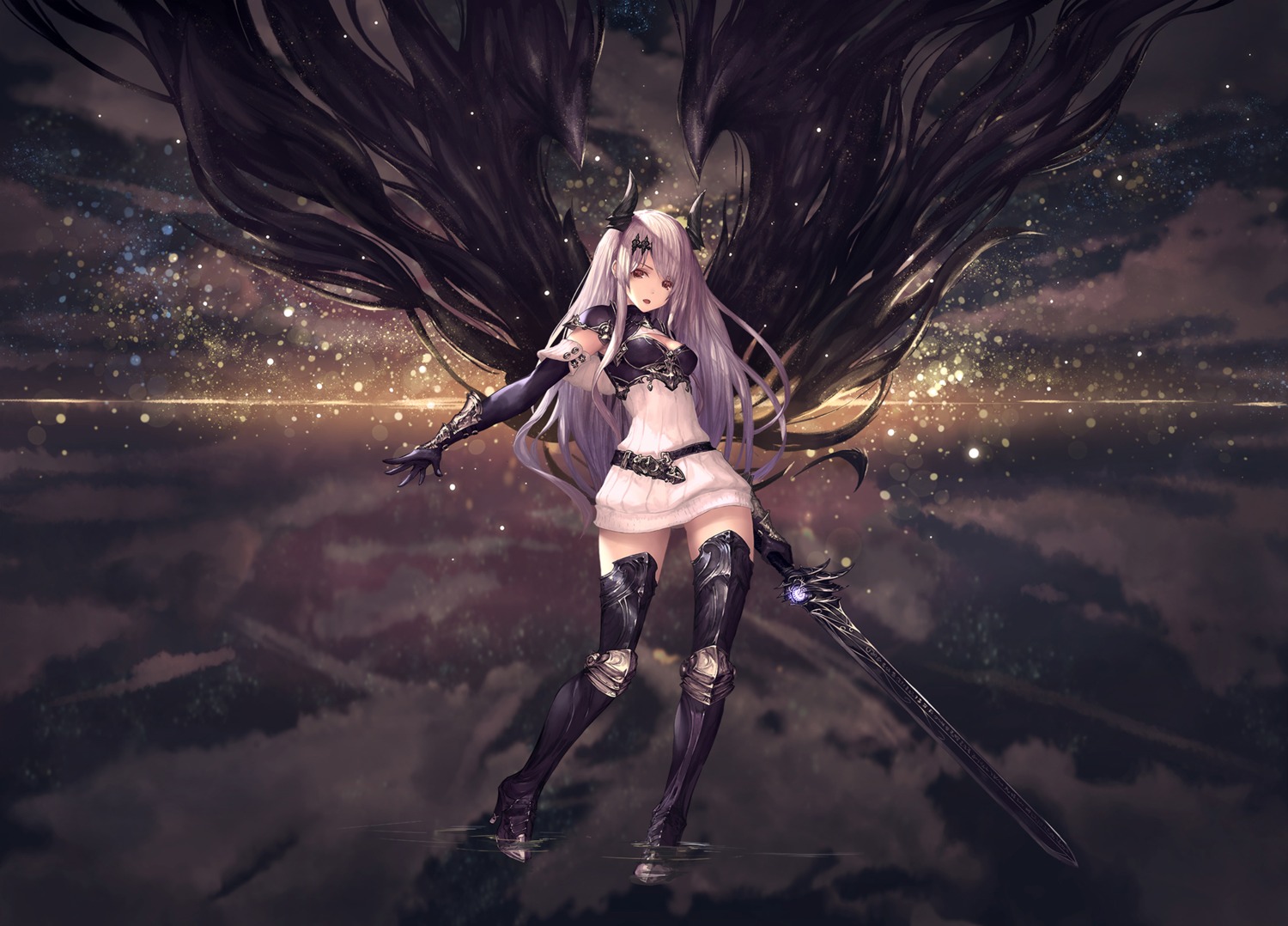 armor, cleavage, dark_angel_olivia, dress, heels, horns, sword, tachikawa_mushimaro