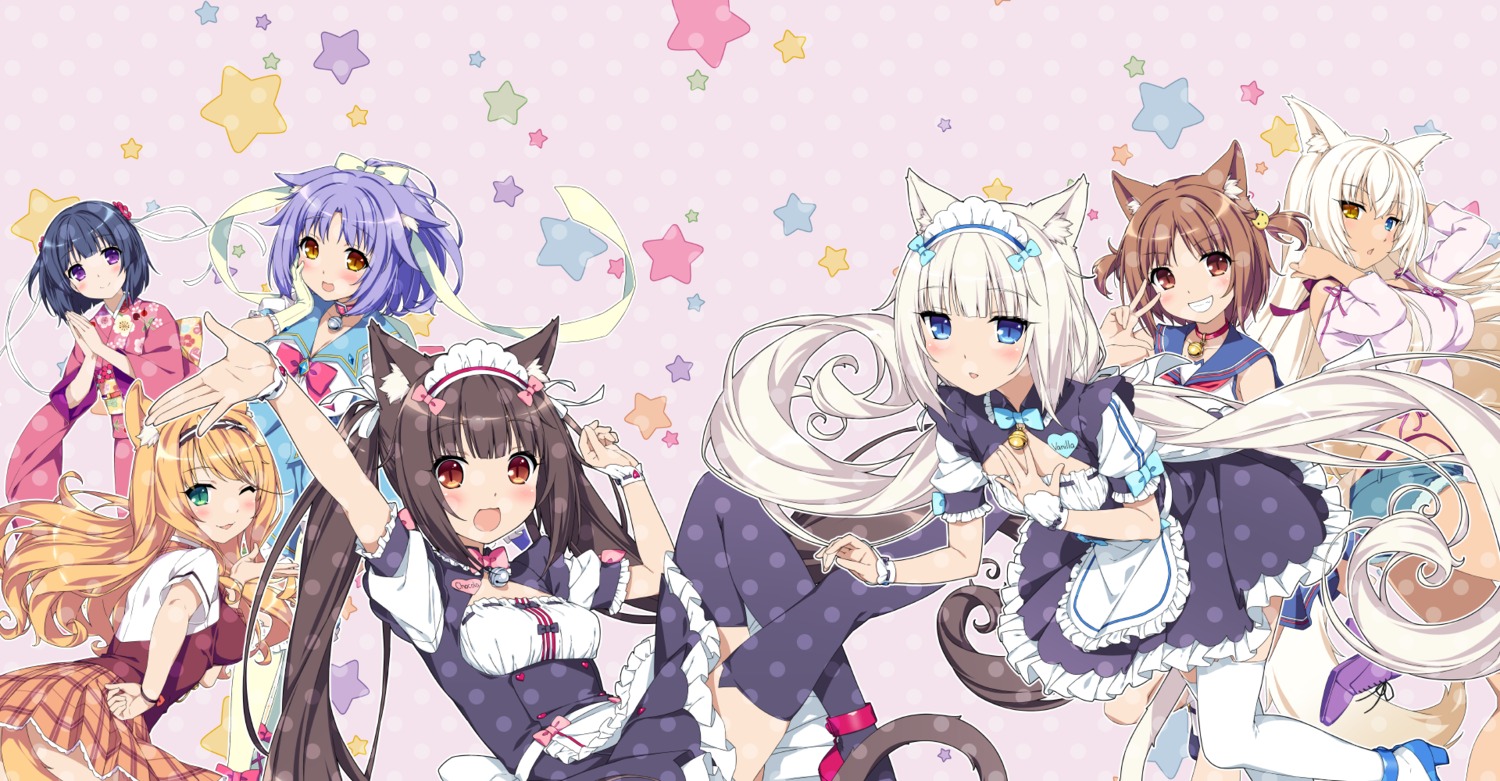 animal_ears, azuki, chocola, cinnamon_(nekopara), coconut, heels, heterochromia, maid