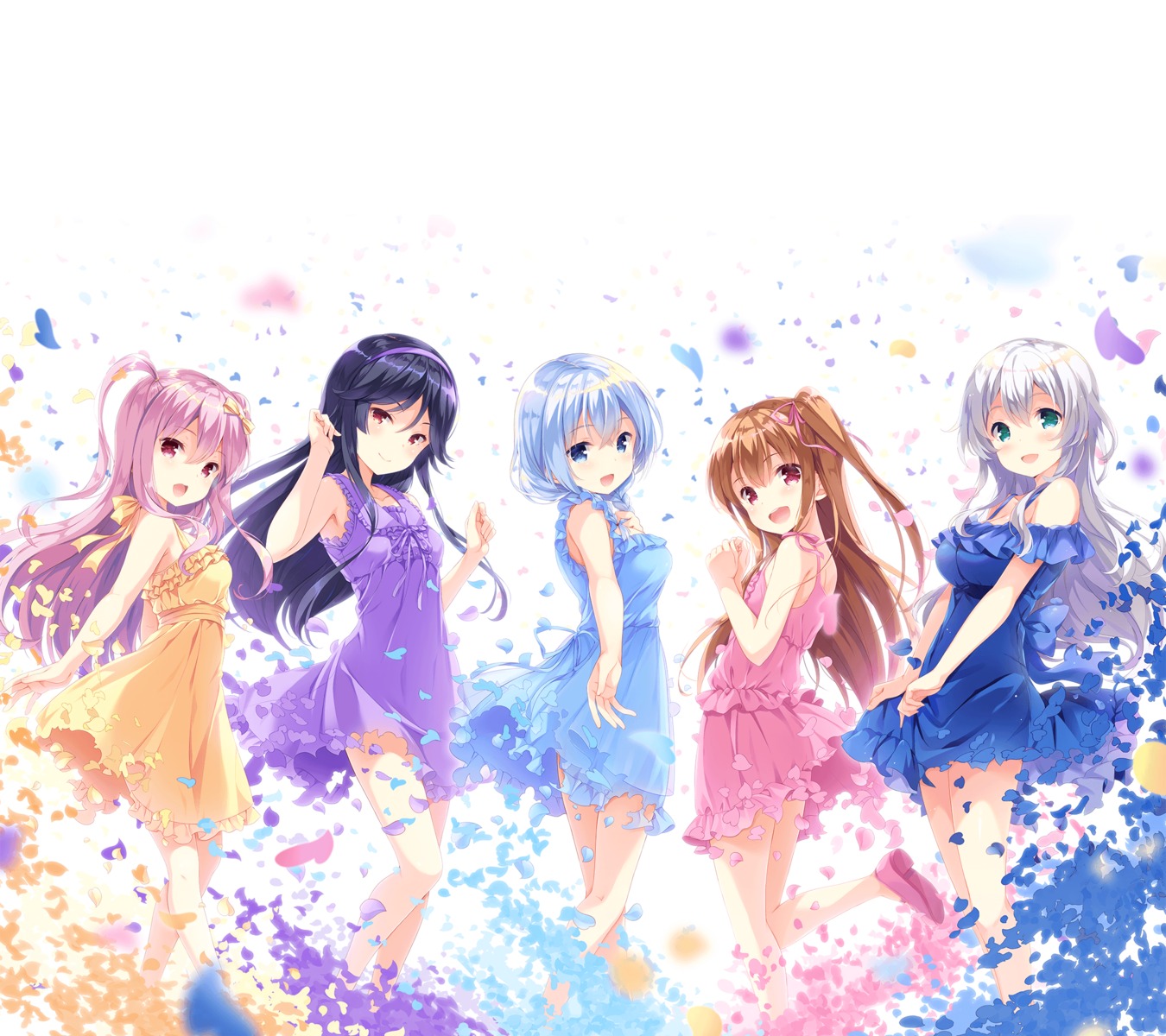 anette_olga_karasawa, asahina_momoko, cleavage, dress, girlfriend_(kari), kagami_matsuri, kunishiro_miyabi, murakami_fumio