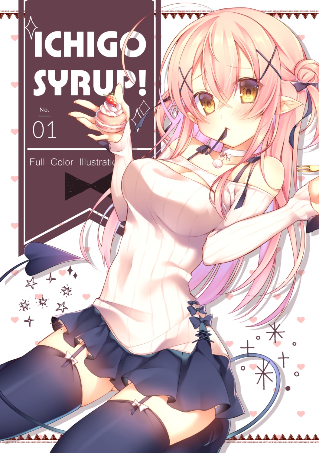 chihio, pointy_ears, stockings, sweater, tail, thighhighs