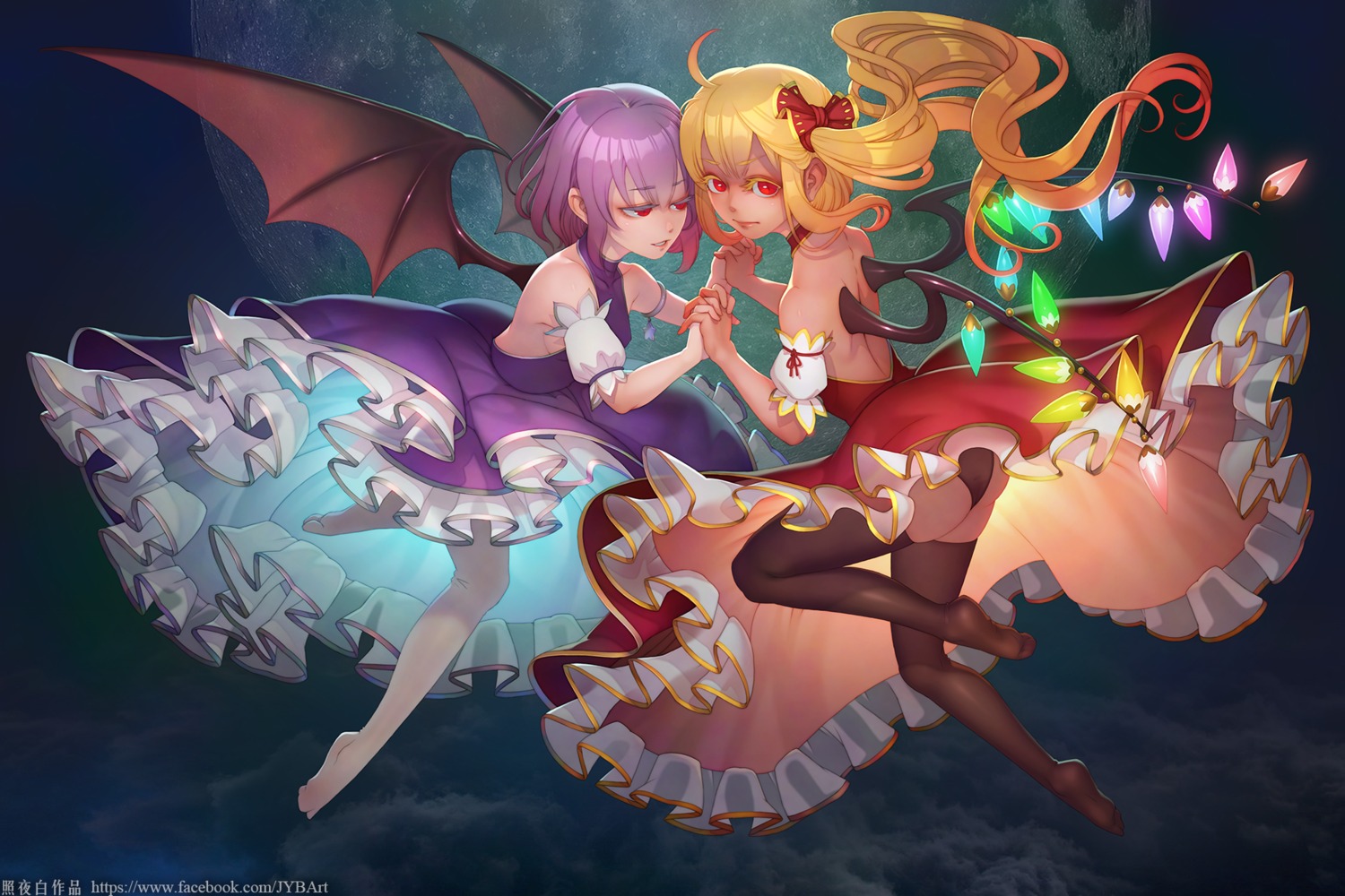 ass, dress, flandre_scarlet, no_bra, pantsu, remilia_scarlet, thighhighs, touhou, wings, zhaoyebai
