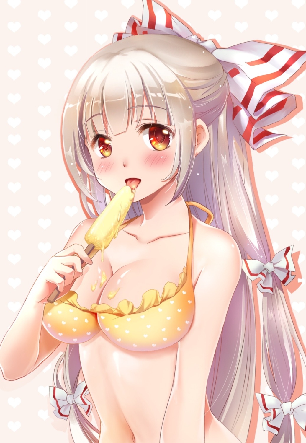 bikini_top, cleavage, cream, fujiwara_no_mokou, shangguan_feiying, swimsuits, touhou