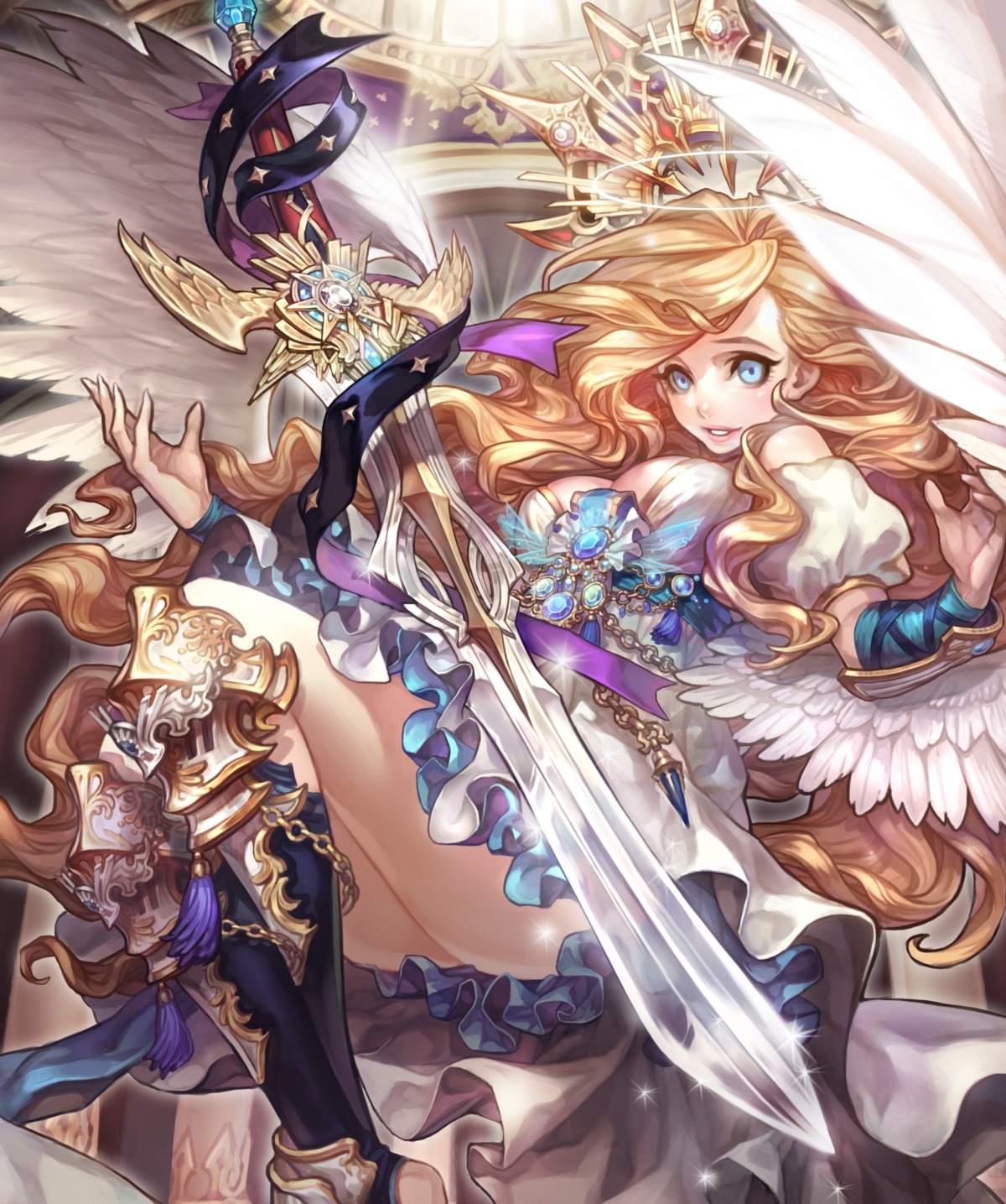 armor, cleavage, dress, olivia_(yh), sword, wings