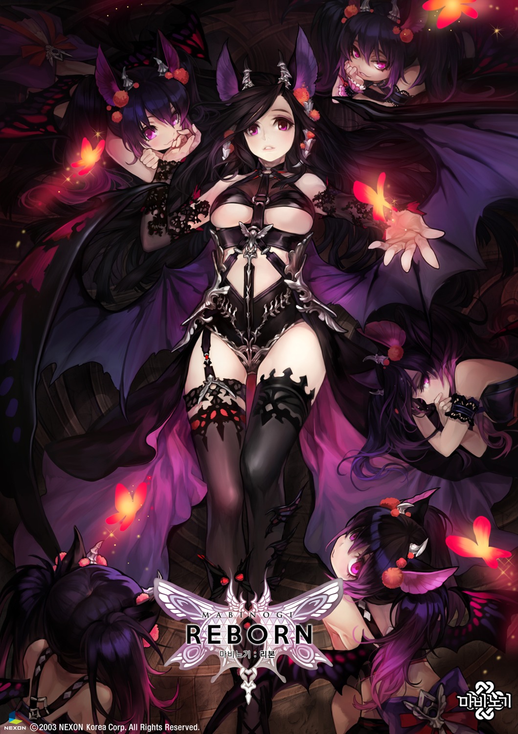 animal_ears, horns, mabinogi, no_bra, olivia_(yh), stockings, thighhighs, underboob