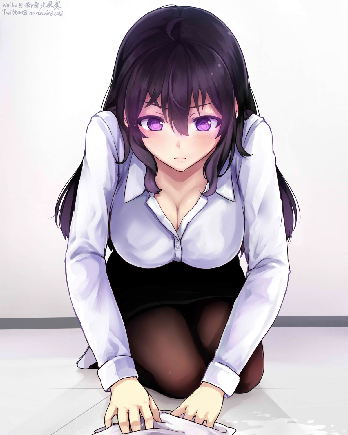 beifeng_han, cleavage, dress_shirt, miyaura_sanshio, pantyhose