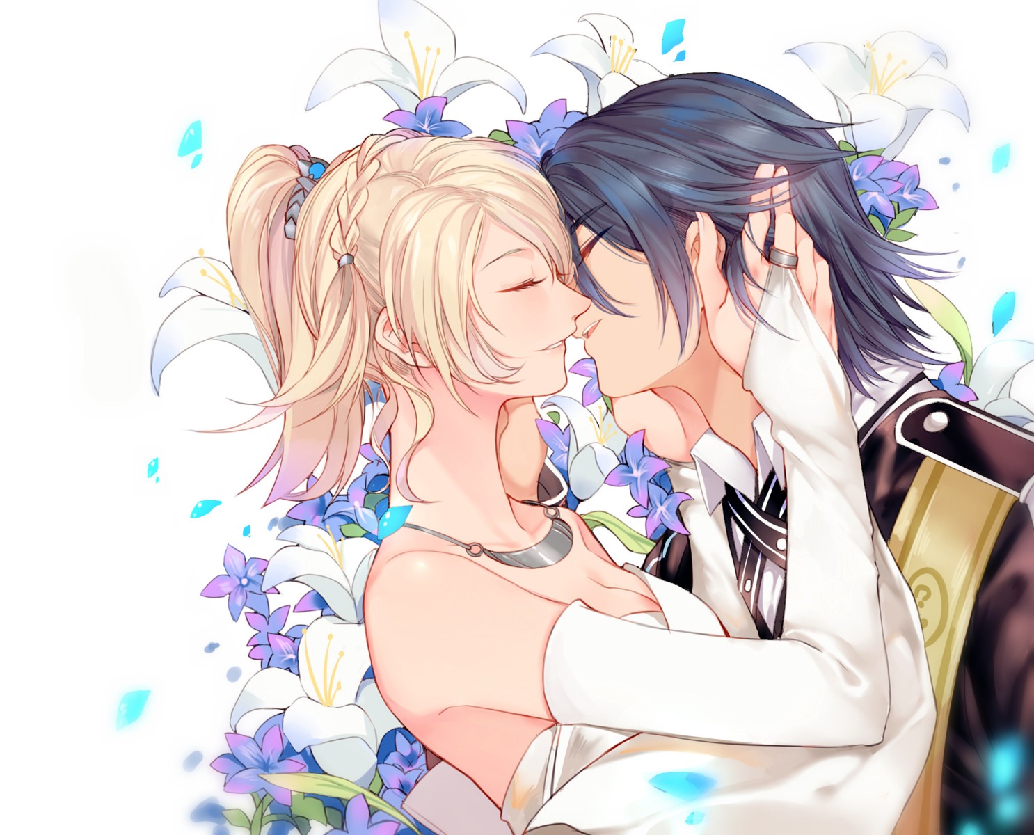 cleavage, dress, final_fantasy, final_fantasy_xv, lunafreya_nox_fleuret, noctis_lucis_caelum, wedding_dress, yorukun