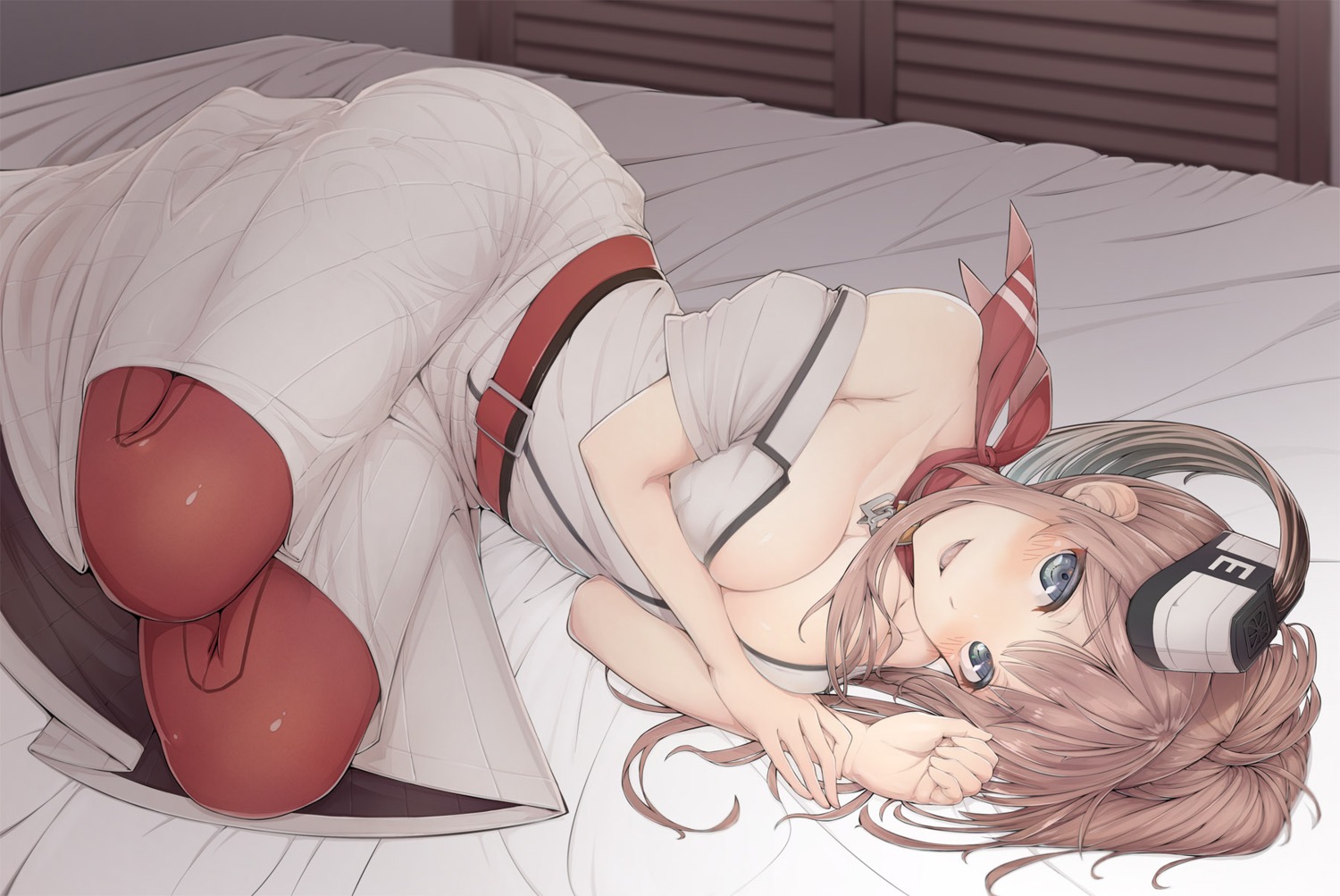 breast_hold, cleavage, kantai_collection, open_shirt, pantyhose, saratoga_(kancolle), uniform, urigarasu