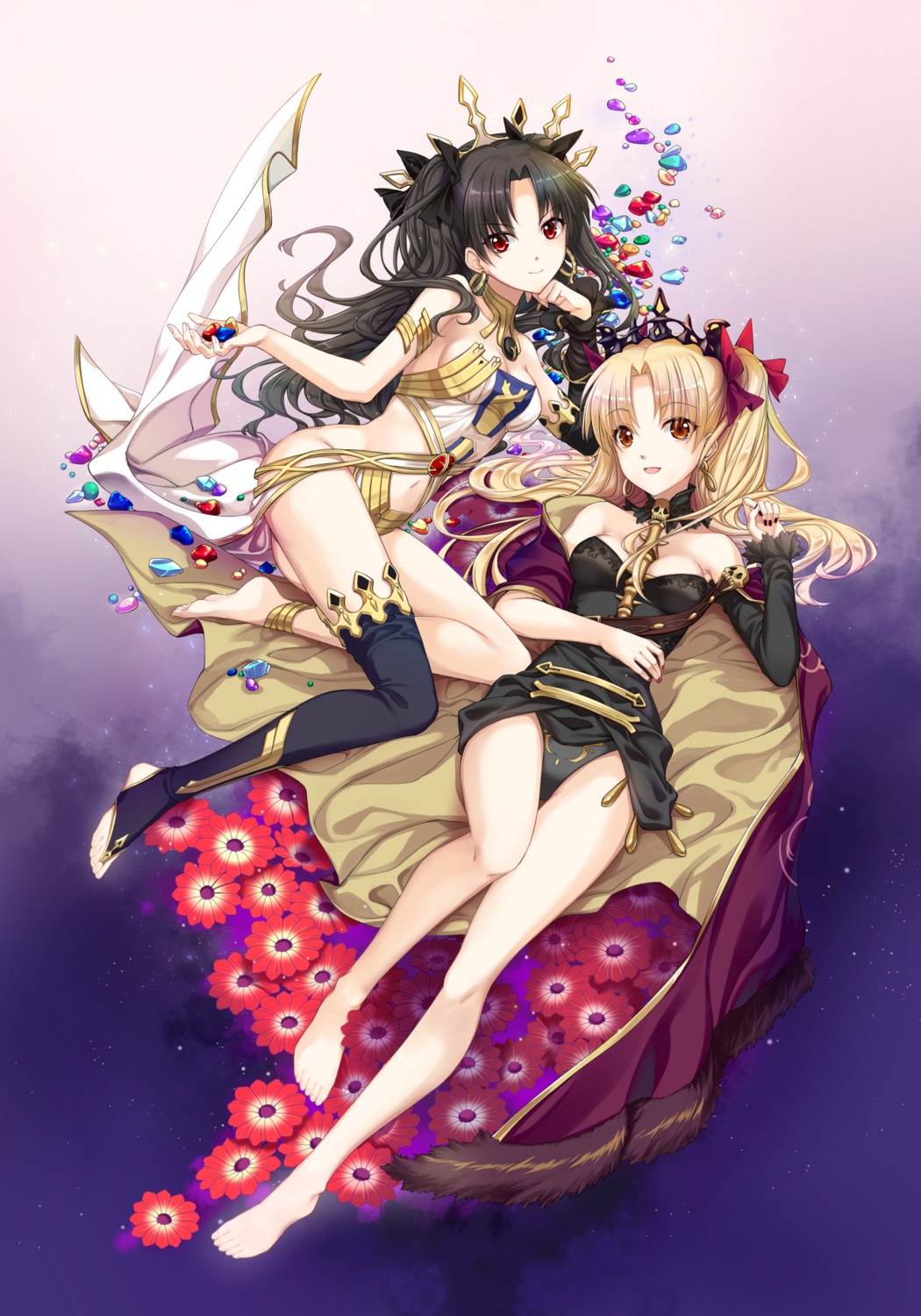armor, cleavage, ereshkigal_(fate), fate/grand_order, ishtar_(fate), jh, thighhighs