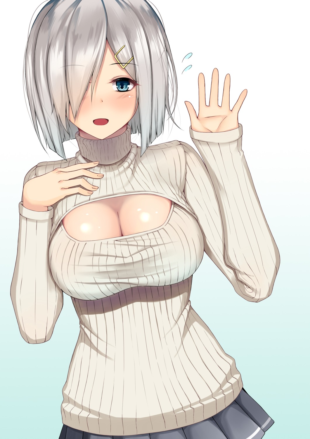 atelier_yuu, cleavage, hamakaze_(kancolle), kantai_collection, sweater