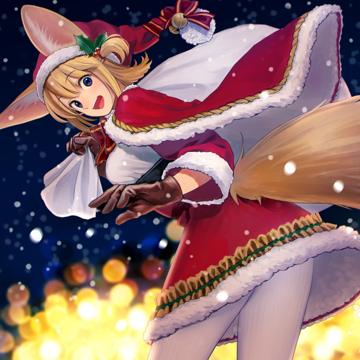 animal_ears, christmas, dress, kitsune, nashigaya_koyomi, pantyhose, tail