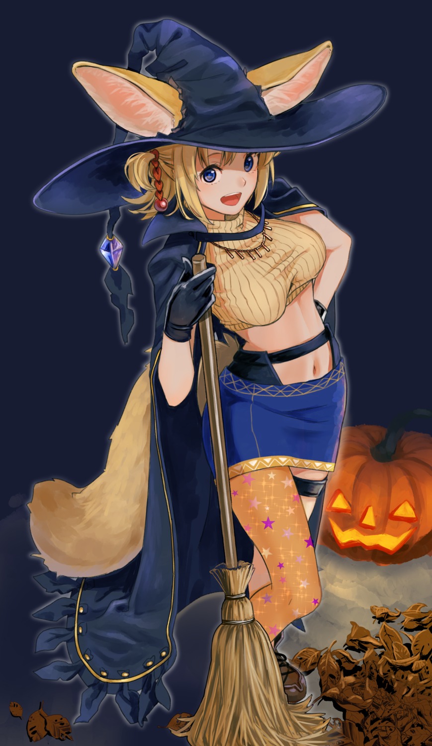 animal_ears, garter, halloween, kitsune, nashigaya_koyomi, tail, witch