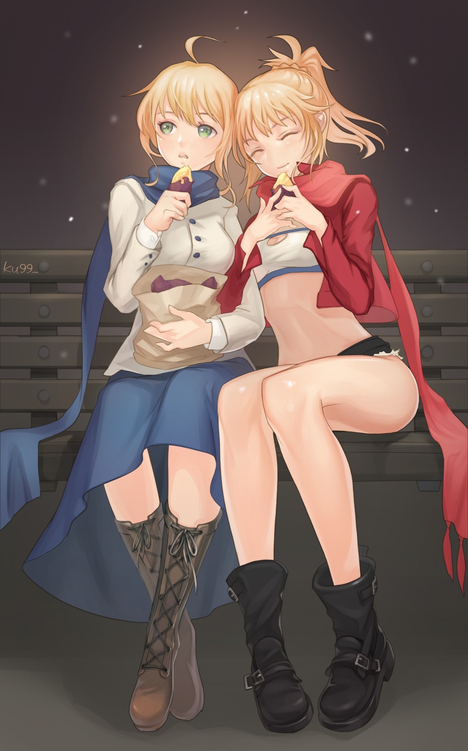artoria_pendragon_(fate), cleavage, fate/grand_order, fate/stay_night, ku99_(kugugu), mordred_(fate)