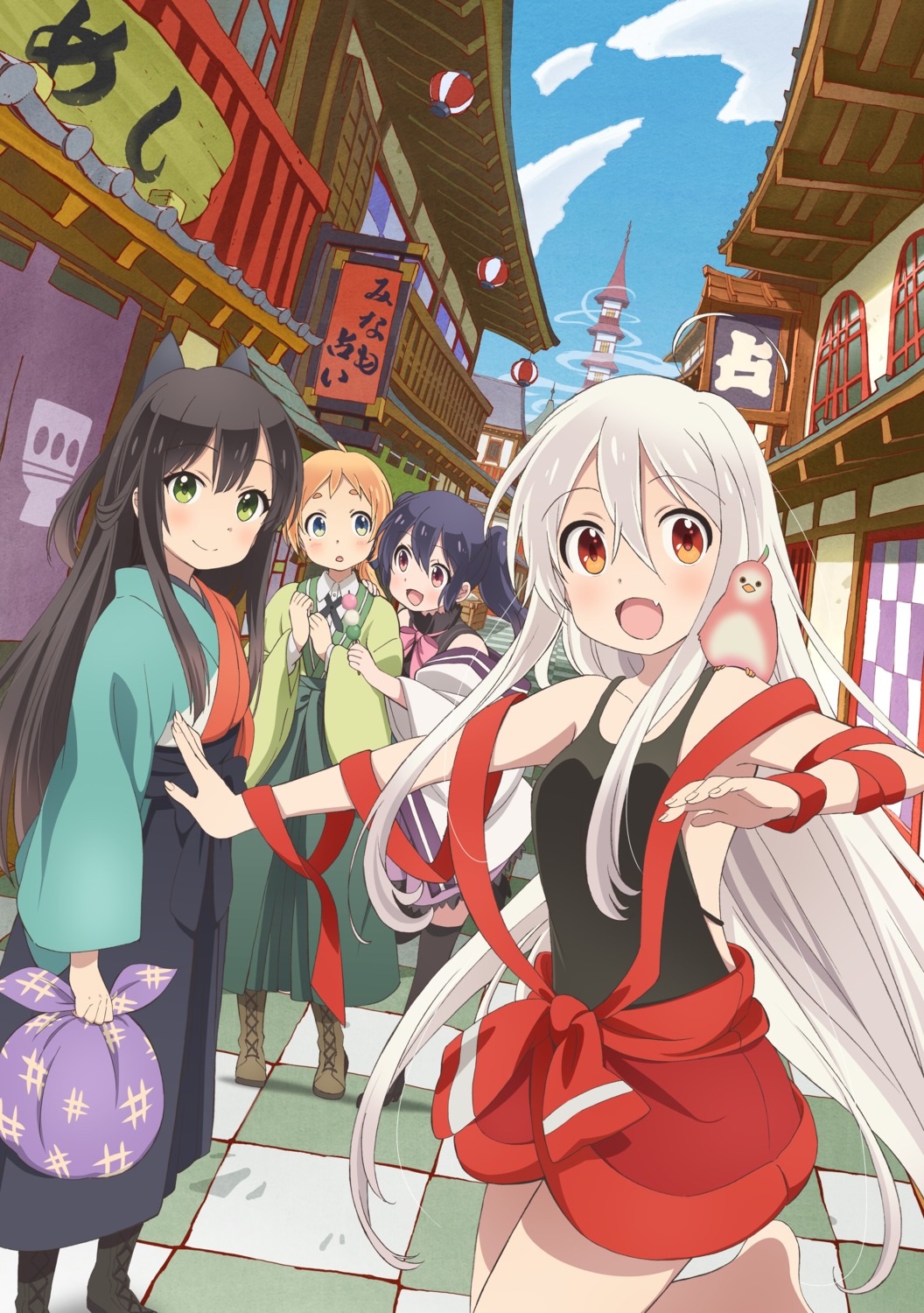 chiya_(urara_meirochou), japanese_clothes, natsume_nono, no_bra, tatsumi_kon, urara_meirochou, yukimi_koume
