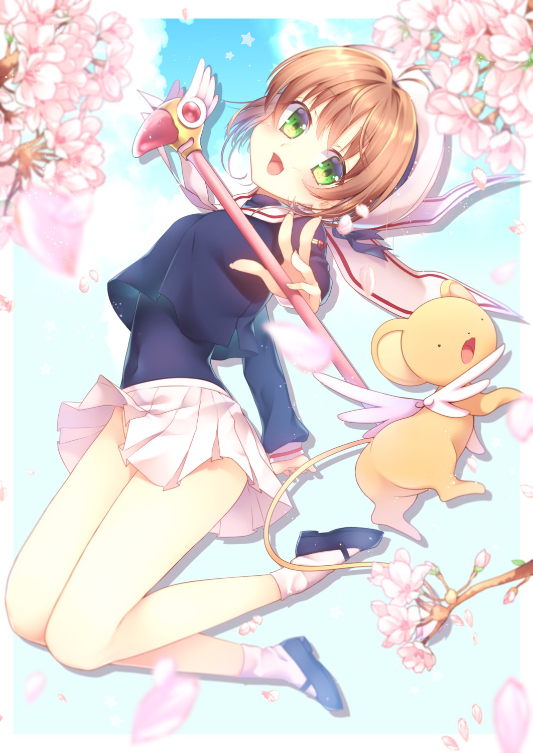 card_captor_sakura, chihio, kerberos, kinomoto_sakura, seifuku, weapon
