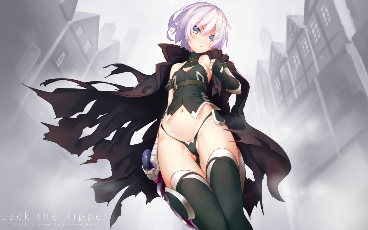 bandages, cleavage, dobunezumi, fate/apocrypha, fate/grand_order, fate/stay_night, jack_the_ripper, pantsu, thighhighs, torn_clothes, wallpaper, weapon