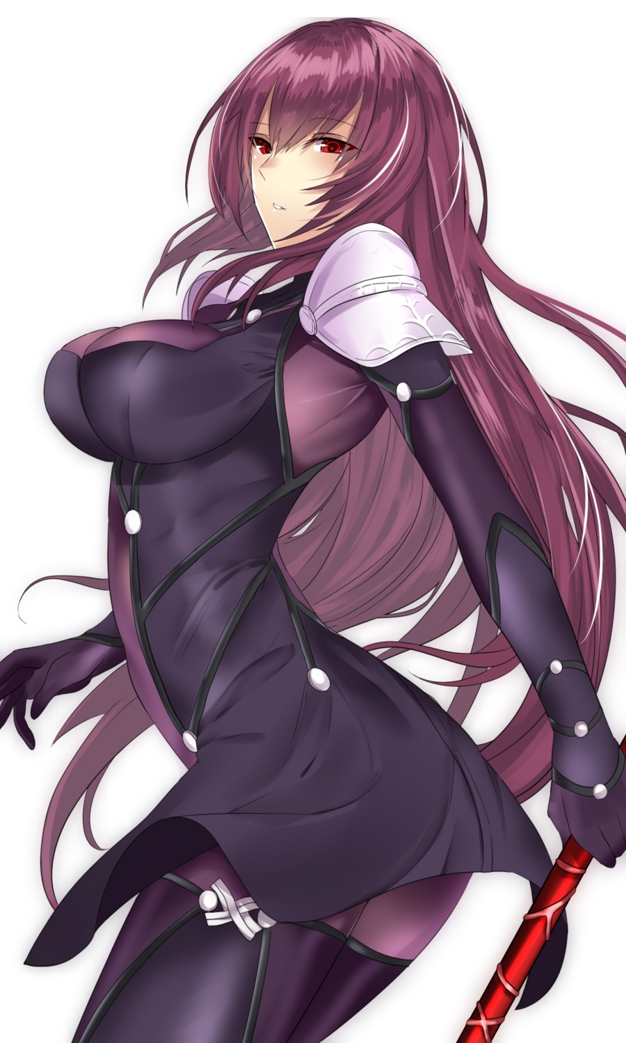 armor, bodysuit, fate/grand_order, onineko-chan, scathach_(fate), thighhighs, weapon