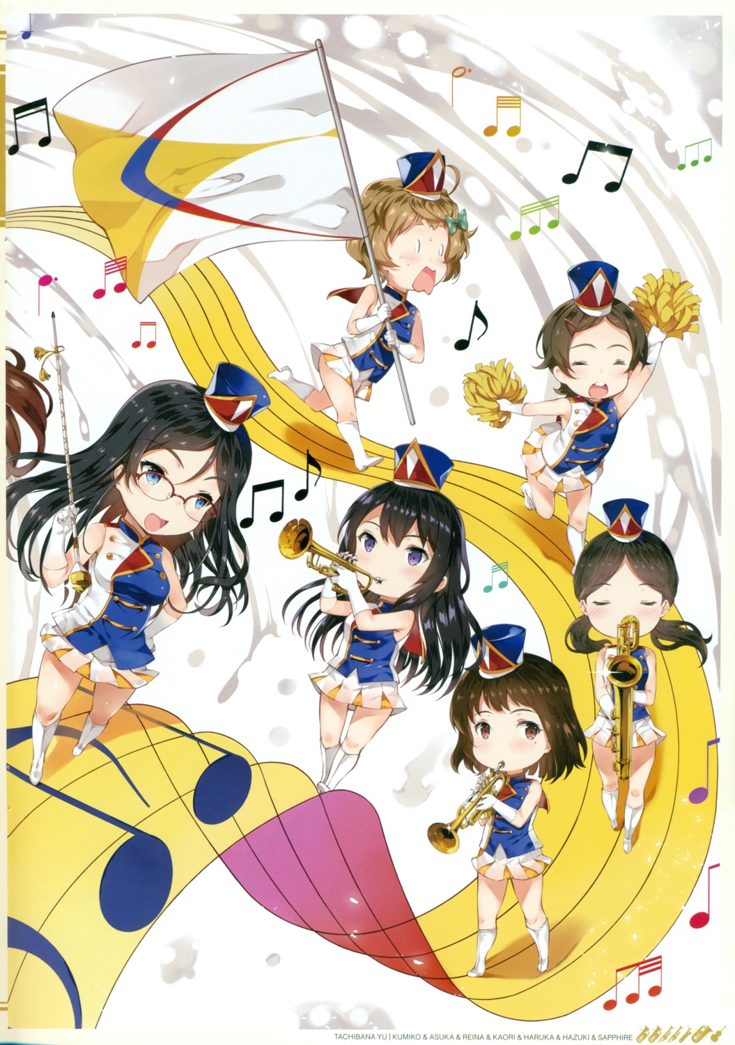 cheerleader, chibi, hibike!_euphonium, katou_hazuki_(hibike!_euphonium), kawashima_sapphire, kousaka_reina, megane, nakaseko_kaori
