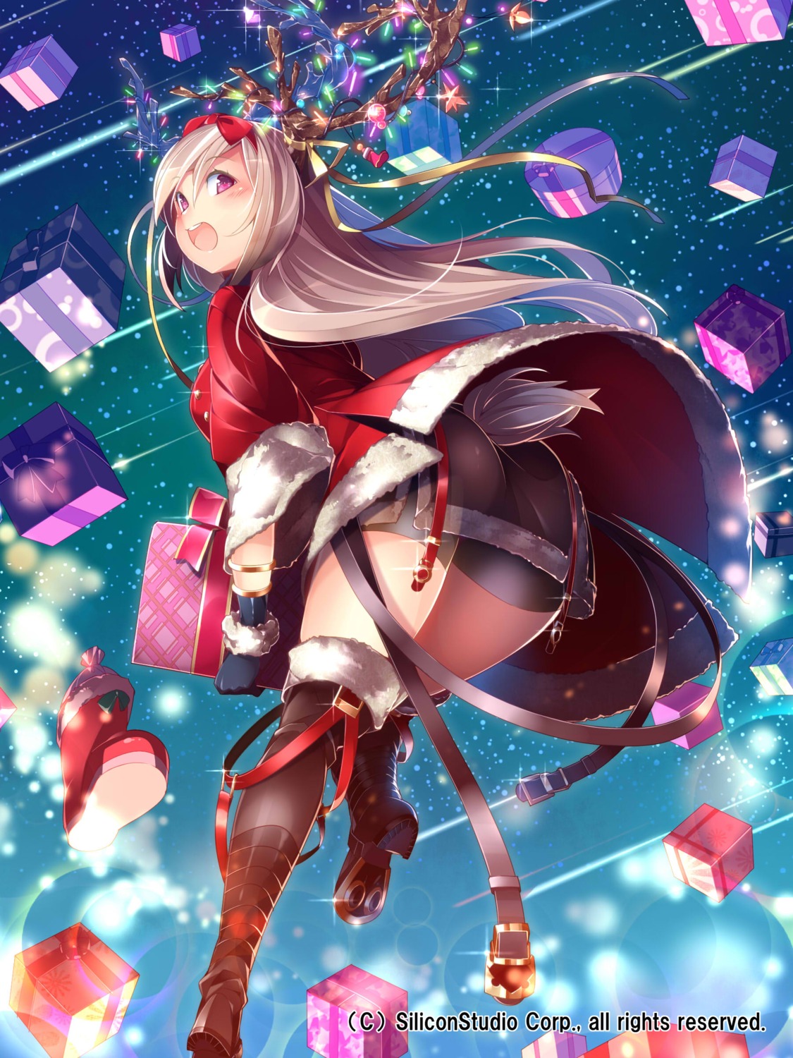 ass, bike_shorts, christmas, gyakushuu_no_fantasica, heels, horns, kokka_han, tail