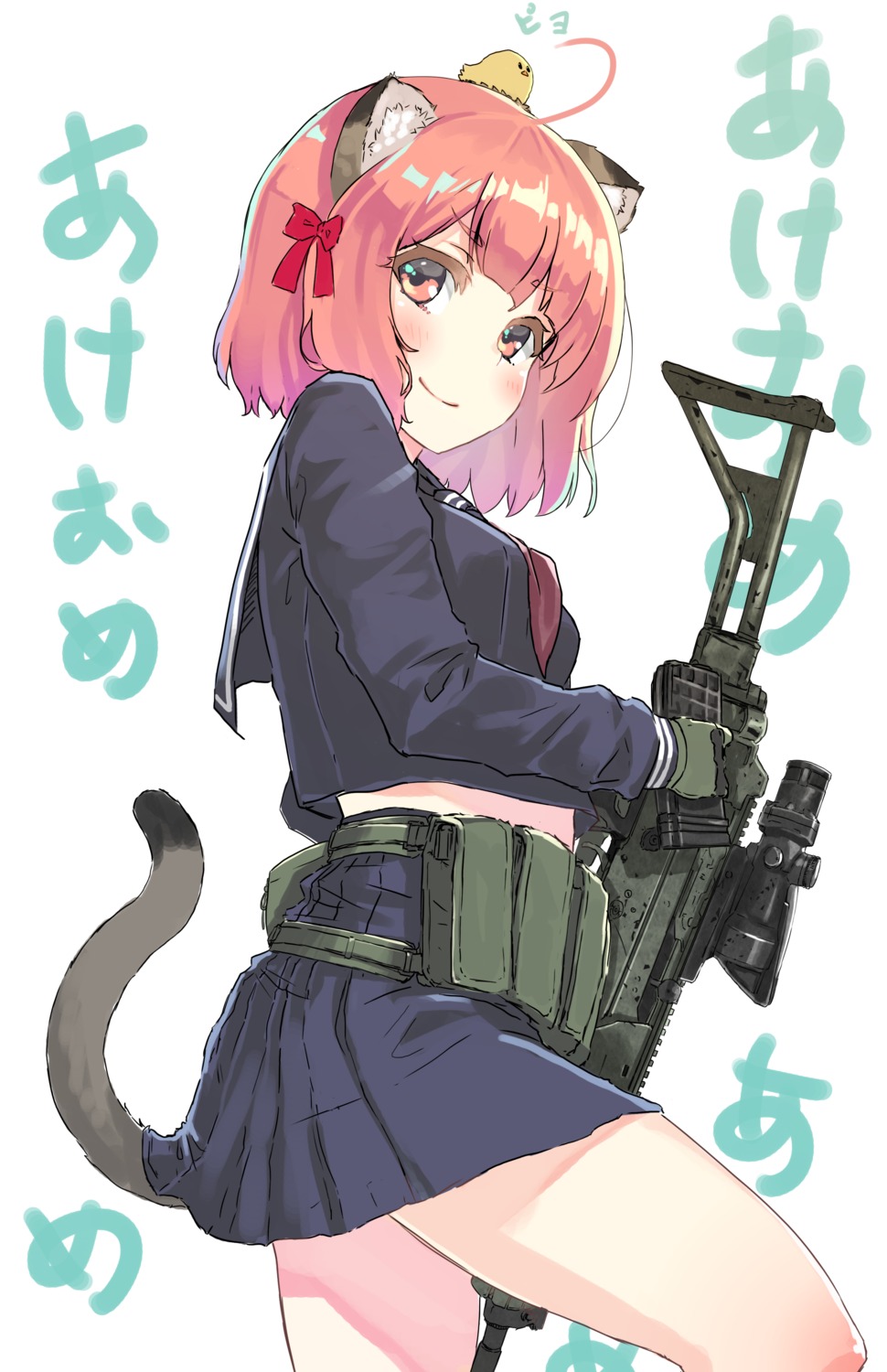 animal_ears, gun, nekomimi, oota_youjo, seifuku, tail