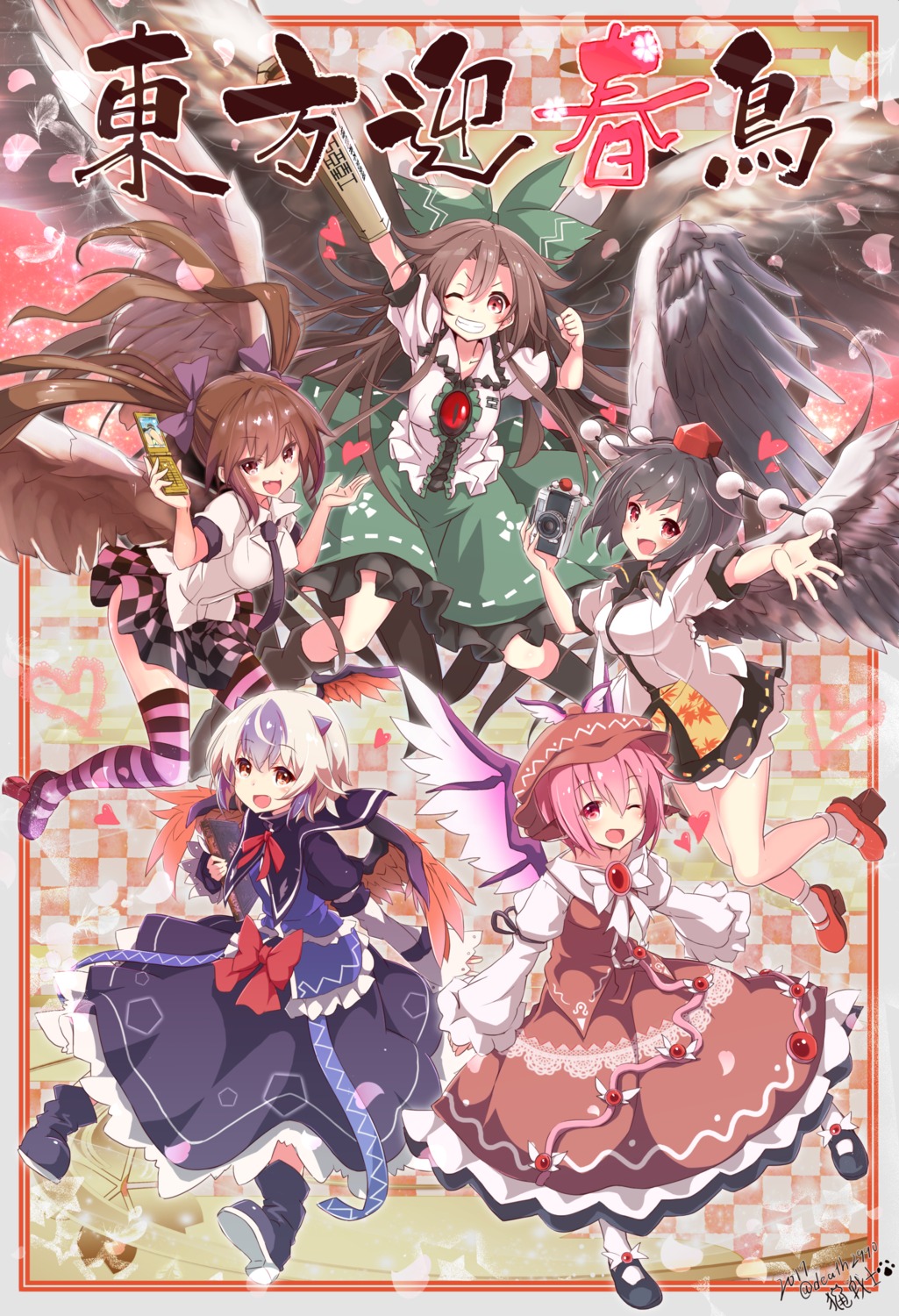 death2990, heels, himekaidou_hatate, horns, mystia_lorelei, reiuji_utsuho, shameimaru_aya, thighhighs, tokiko, touhou, wings