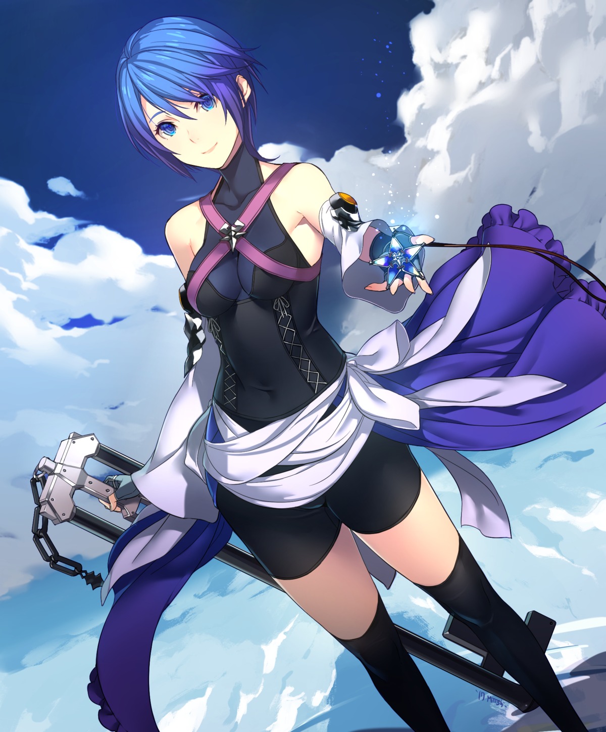 aqua_(kingdom_hearts), bike_shorts, kagetomo_midori, kingdom_hearts_birth_by_sleep, thighhighs, weapon