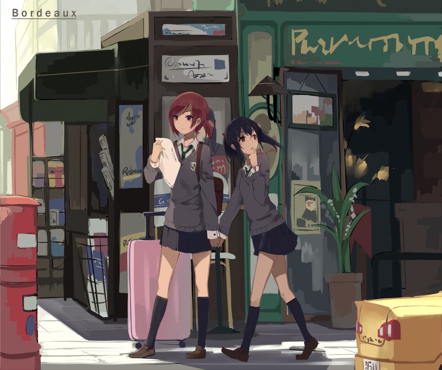 huanxiang_heitu, love_live!, love_live!_(series), nishikino_maki, seifuku, sweater, yazawa_nico
