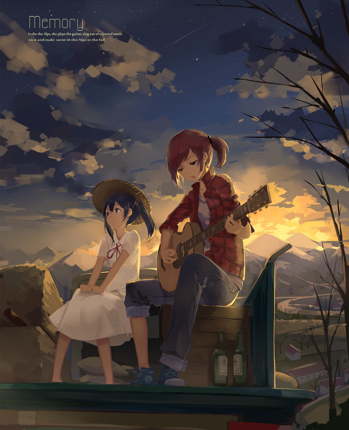 dress, guitar, huanxiang_heitu, love_live!, love_live!_(series), nishikino_maki, yazawa_nico