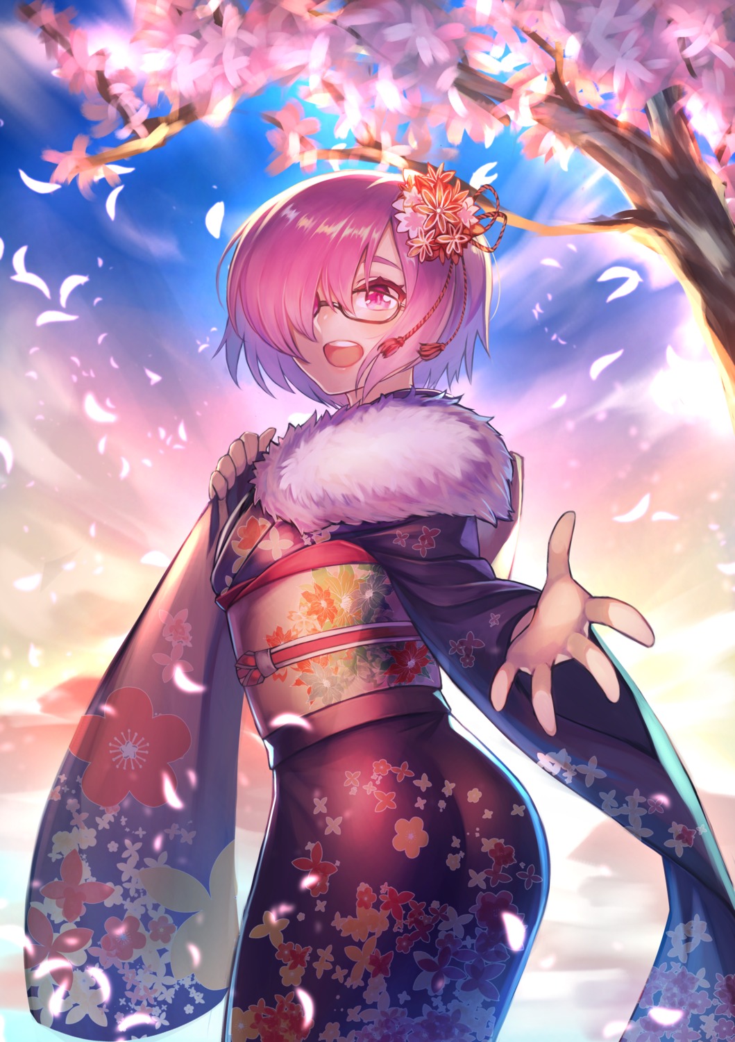 ass, fate/grand_order, hrtyuk, kimono, mash_kyrielight, megane