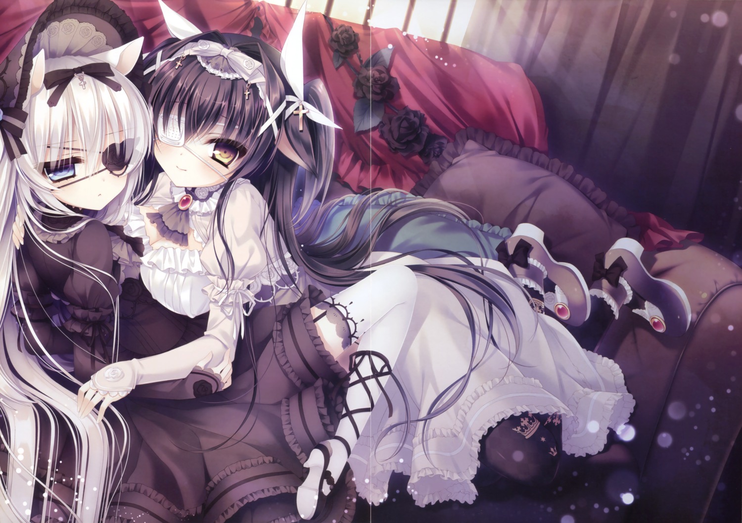 animal_ears, cleavage, dress, eyepatch, fixme, gap, gothic_lolita, heels, lolita_fashion, rubi-sama, stockings, thighhighs, tsukikage_nemu