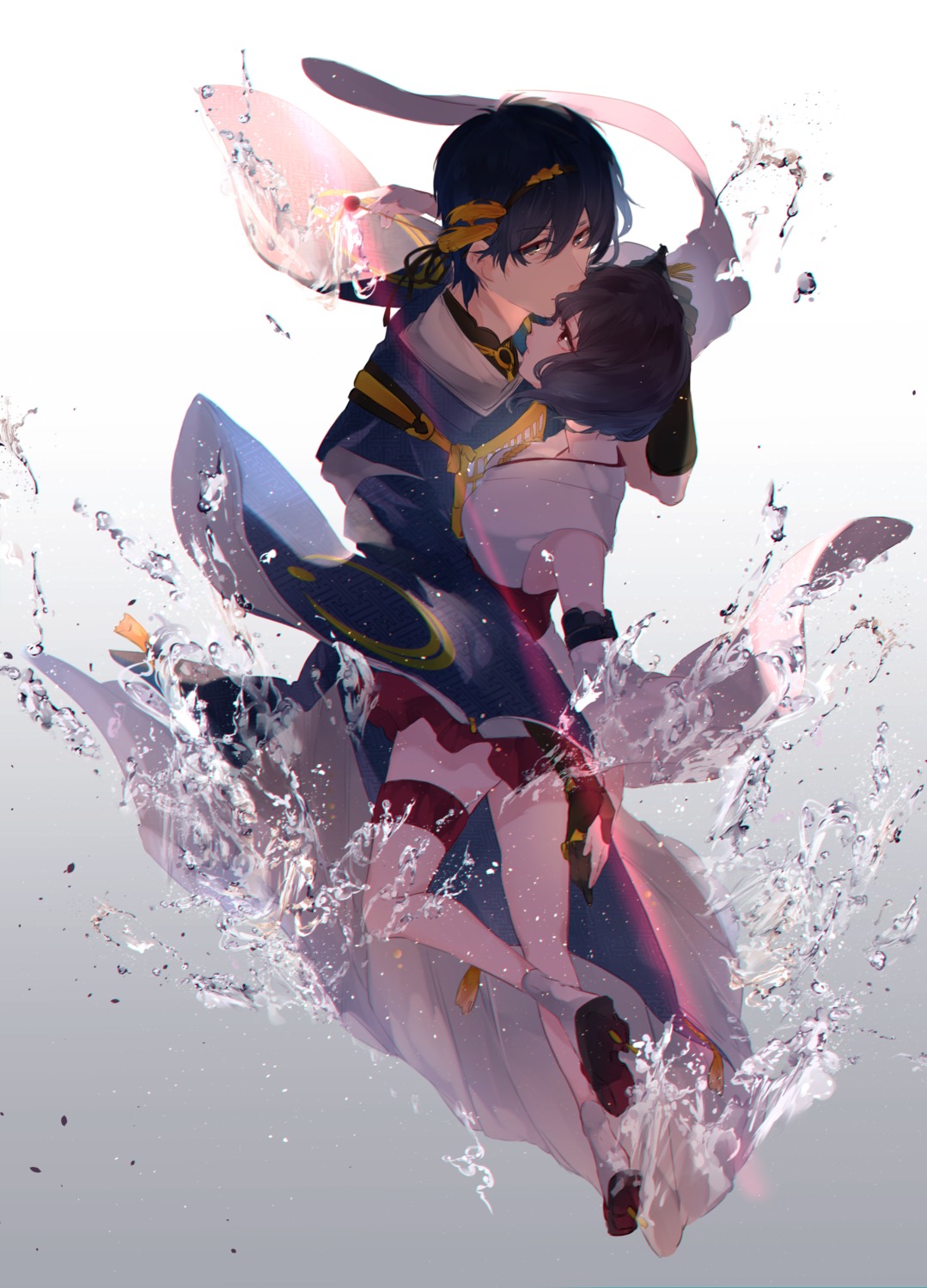crossover, garter, japanese_clothes, kantai_collection, mikazuki_munechika, miwano_rag, touken_ranbu, yamashiro_(kancolle)