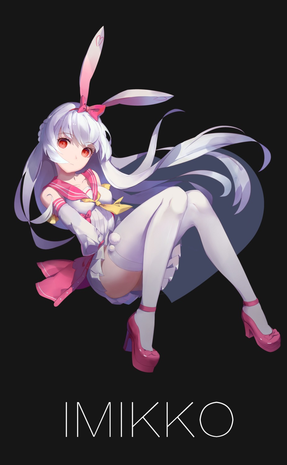 animal_ears, bunny_ears, heels, momona_(mimikko), red_flowers, seifuku, thighhighs