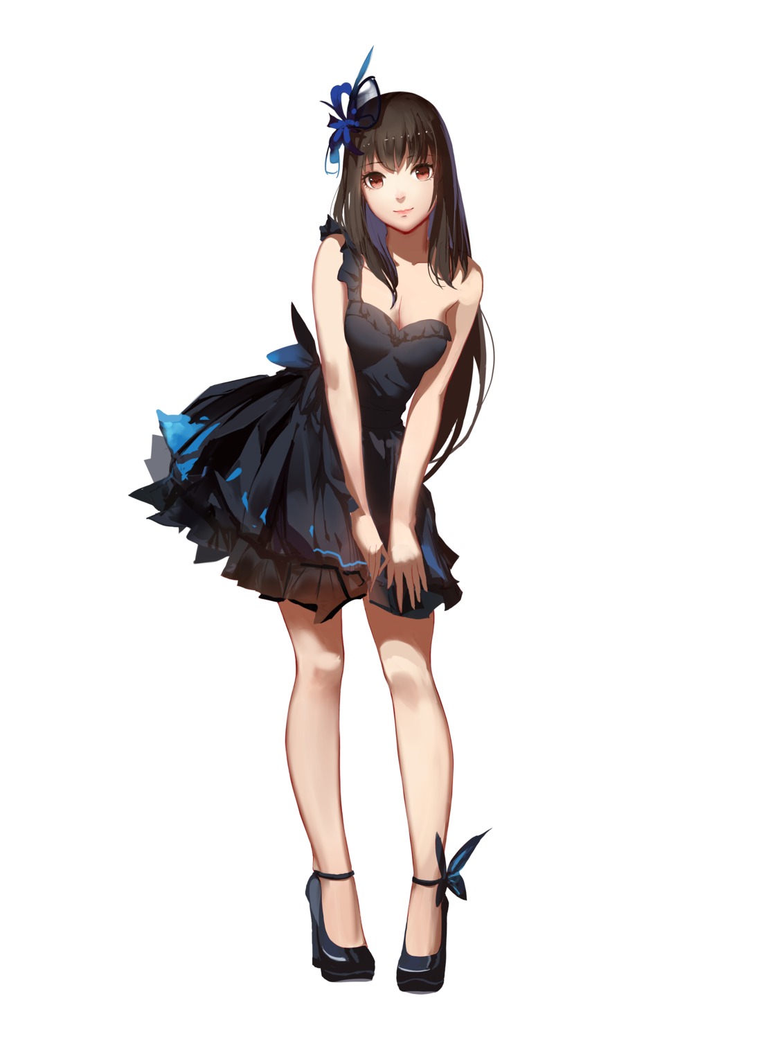 cleavage, dress, heels, red_flowers