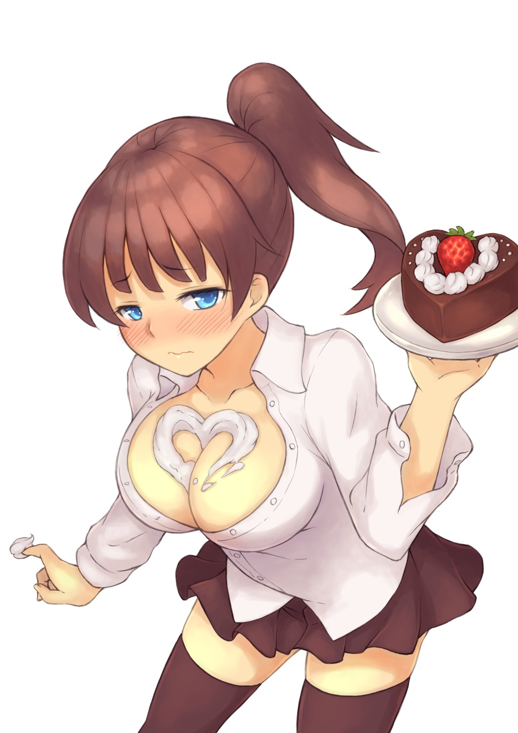 cleavage, cream, dress_shirt, gun_(artist), open_shirt, thighhighs