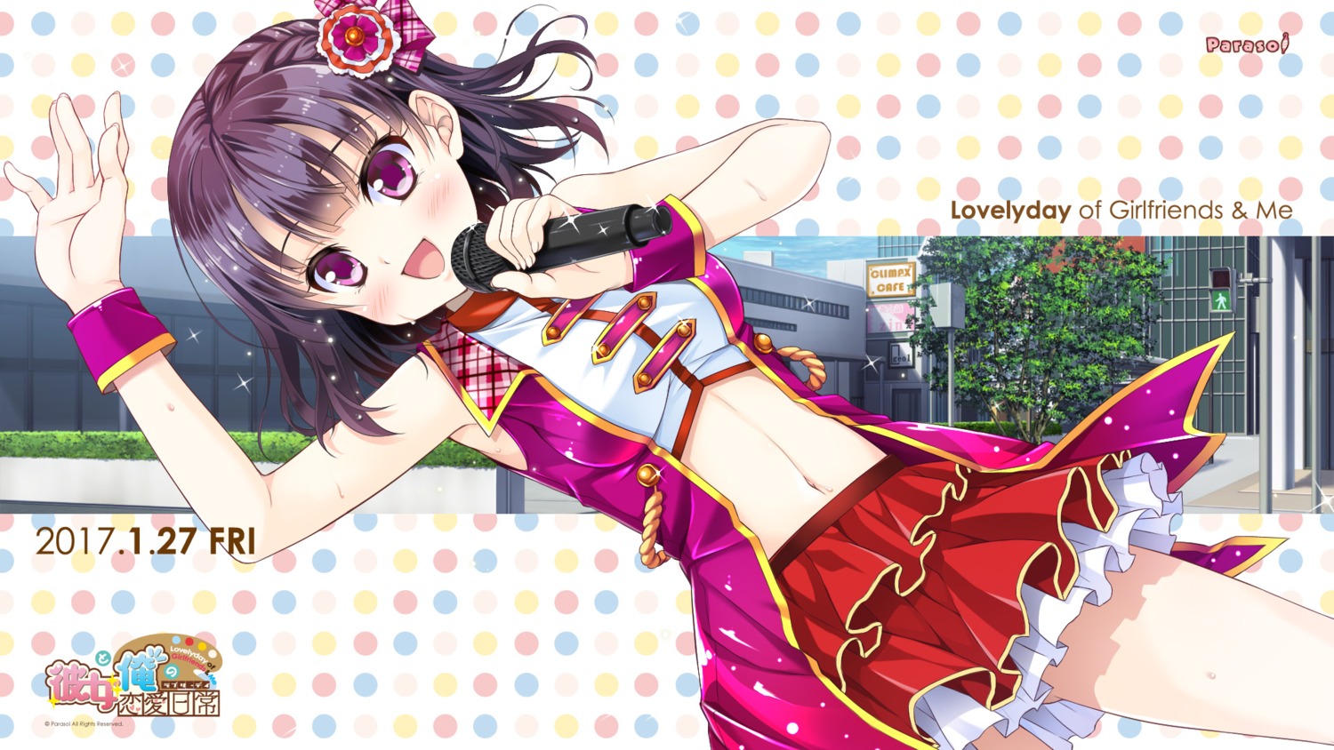 akamine_shizuka, kanojo_to_ore_no_lovely_day, narumi_yuu, parasol, wallpaper