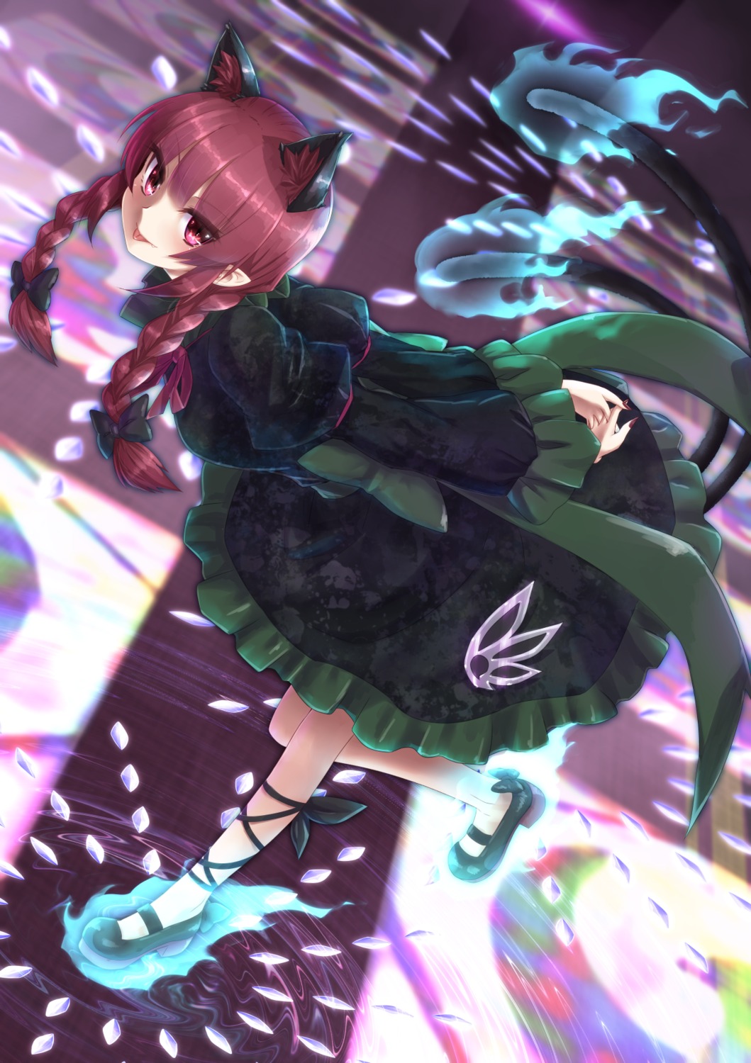 animal_ears, dress, kaenbyou_rin, mizunashi_(second_run), tail, touhou