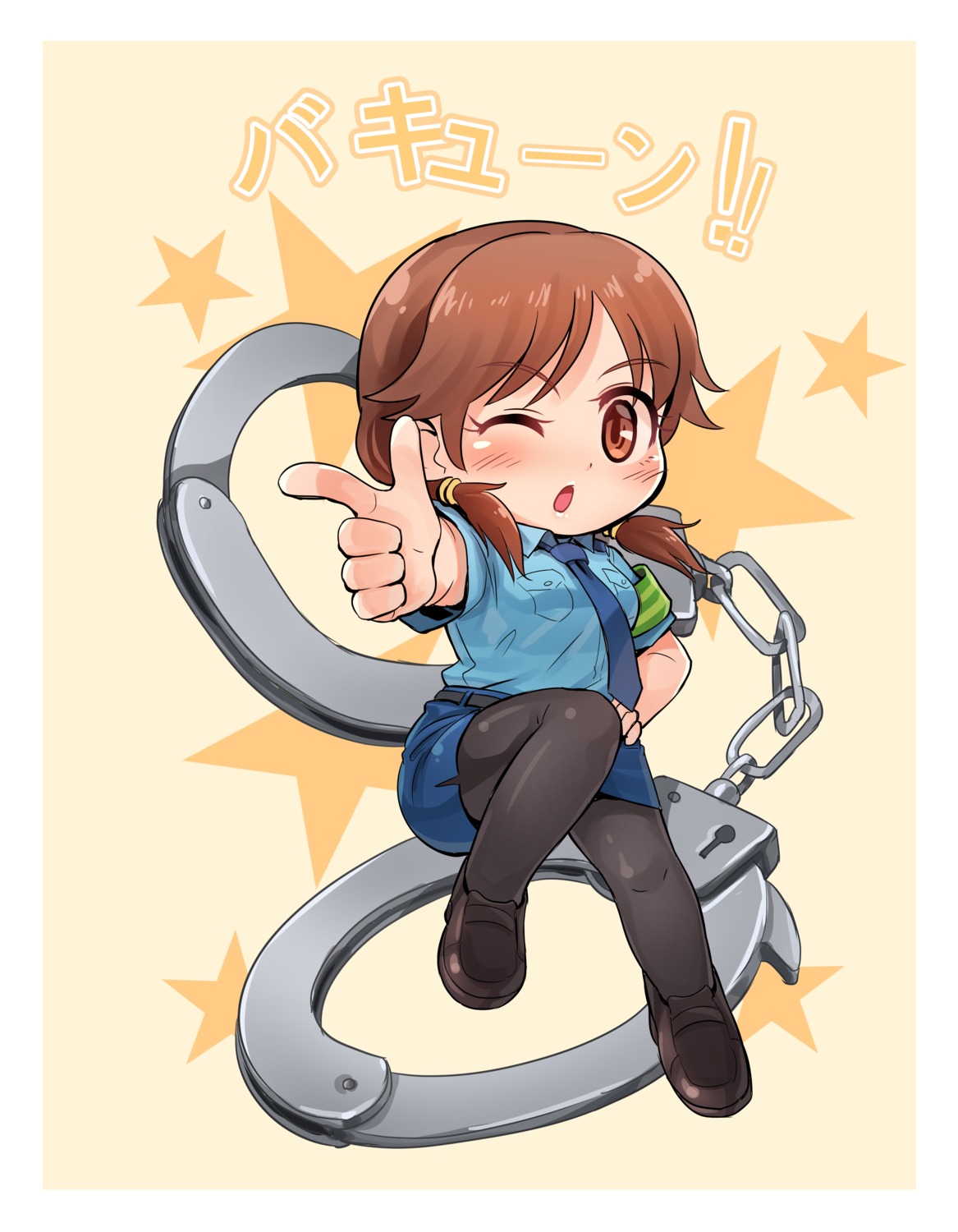 chibi, kamille, katagiri_sanae, pantyhose, police_uniform, the_idolm@ster, the_idolm@ster_cinderella_girls