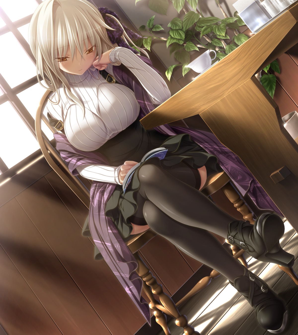 amatsutsumi, game_cg, heels, koiduka_mana, koku, purple_software, sweater, thighhighs