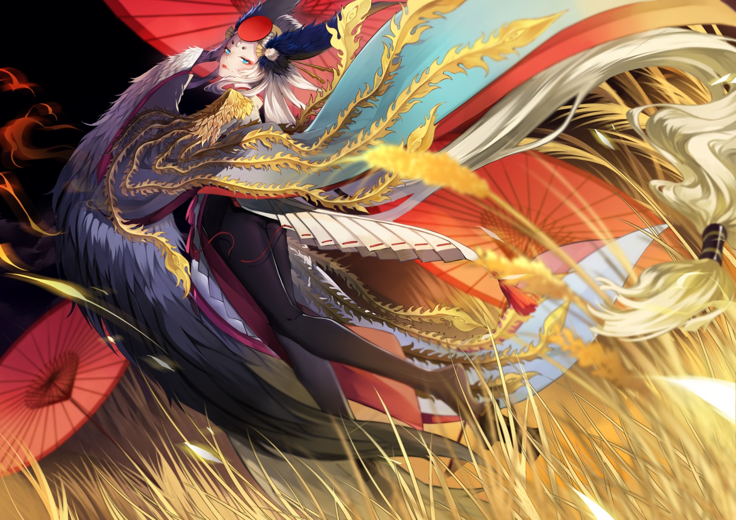 ass, koyuiko, onmyouji, ubume_(onmyouji), umbrella, wings