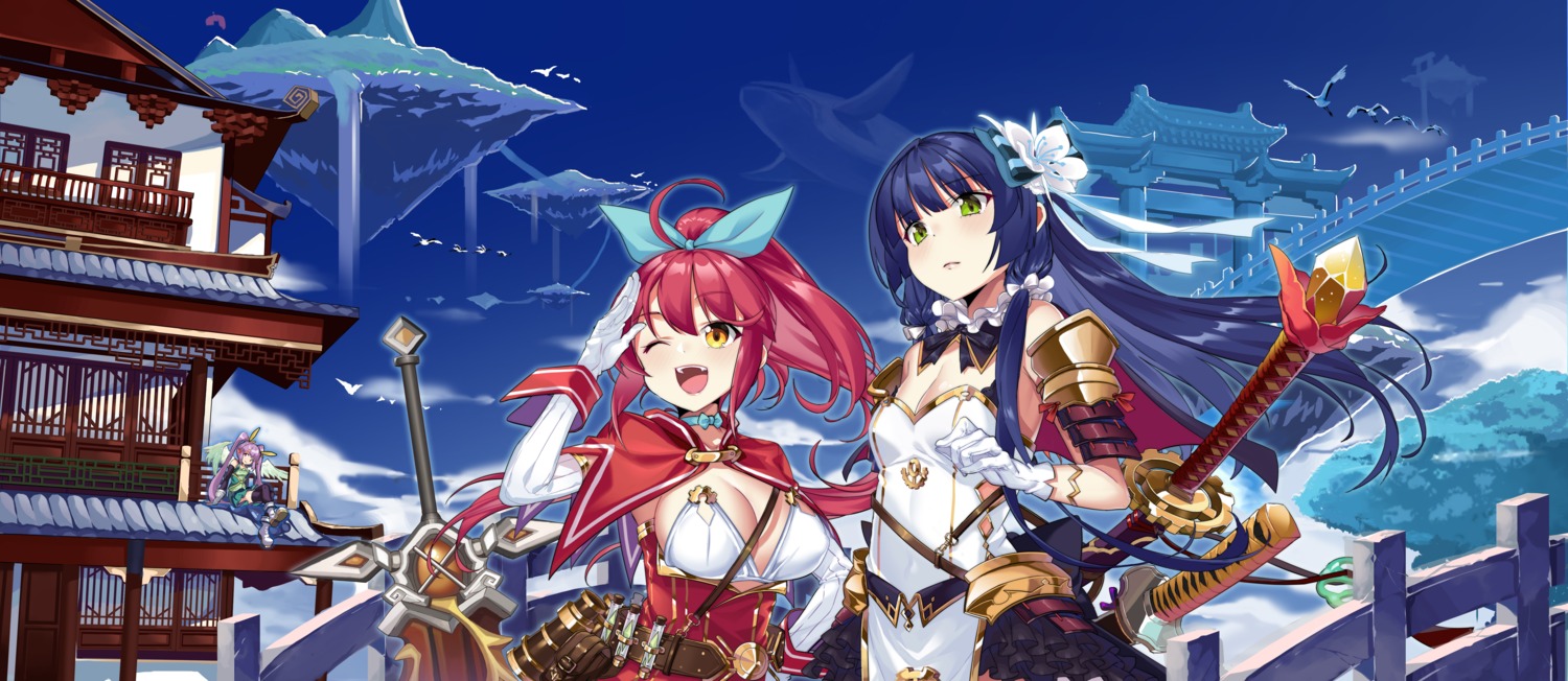 armor, bikini_top, cleavage, isekai_karano_nono, kikimi, swimsuits, sword, thighhighs