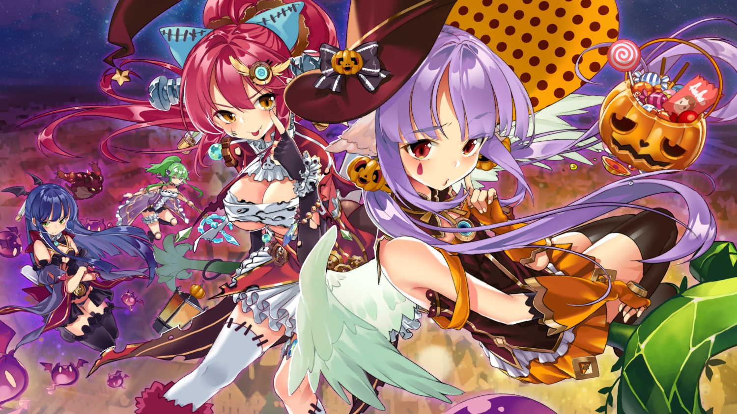 cleavage, halloween, heels, isekai_karano_nono, kikimi, pantsu, thighhighs, underboob, wings, witch