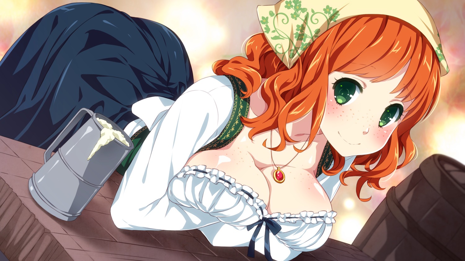 breast_hold, cleavage, game_cg, inma, no_bra, waitress, winged_cloud