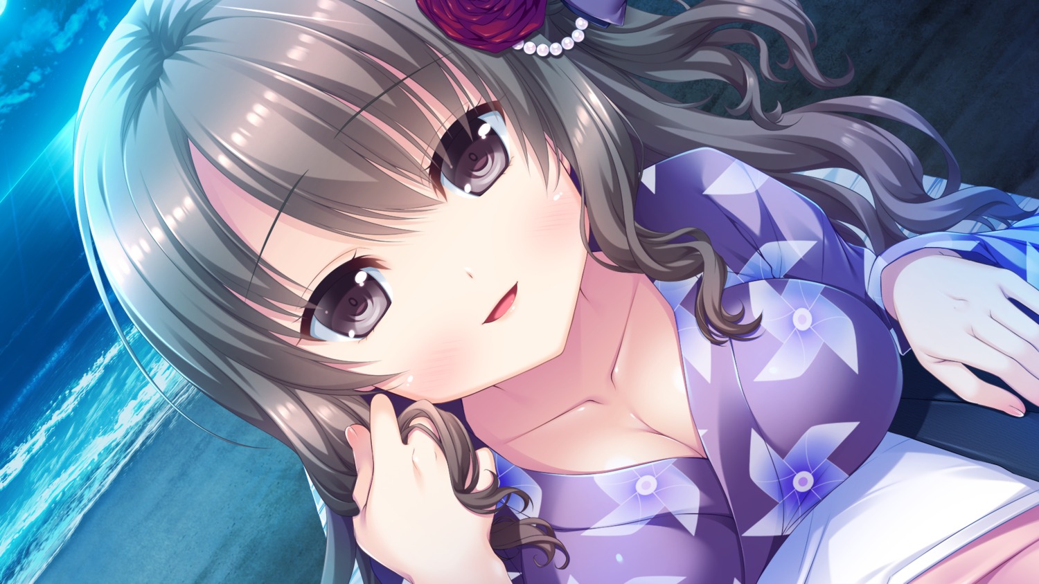 cleavage, game_cg, hatsukoi_sankaime, hikami_yurino, narumi_yuu, windmill, yukata