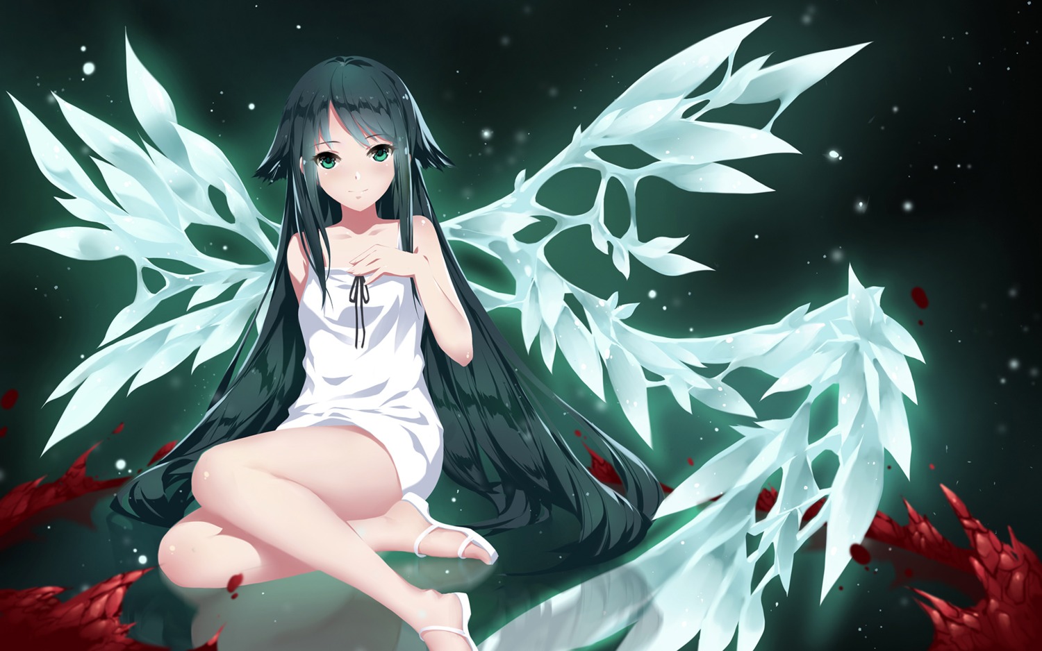 blood, dress, saya, saya_no_uta, wallpaper, wings, yijian_ma