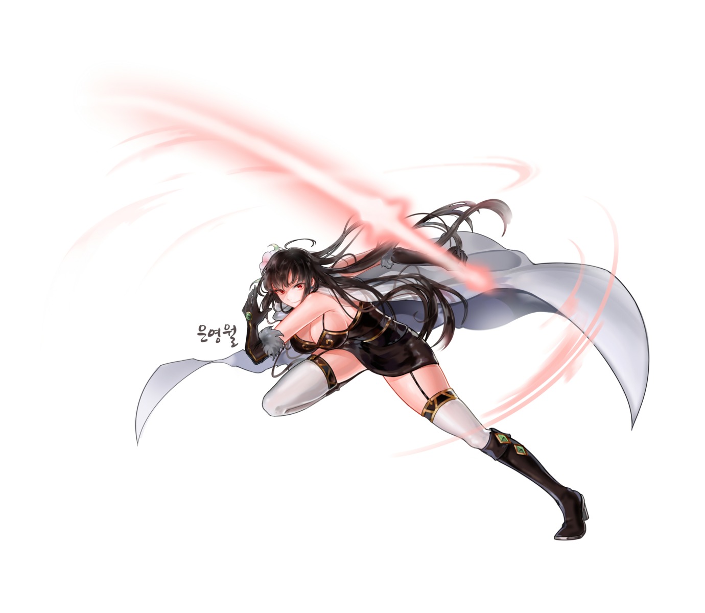 96dgd, cleavage, dungeon_fighter, heels, stockings, thighhighs, weapon