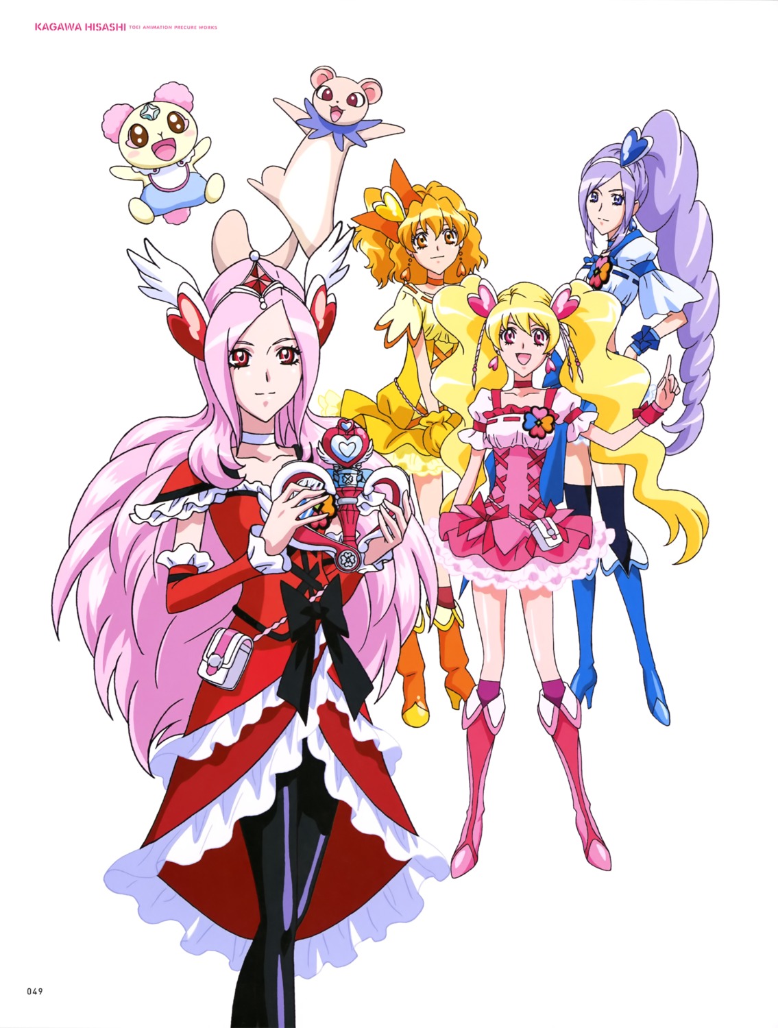 aono_miki, chiffon_(precure), dress, fresh_precure!, heels, higashi_setsuna, momozono_love, pantyhose