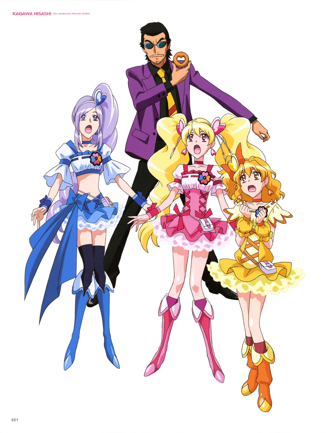 aono_miki, dress, fresh_precure!, kaoru_(fresh), megane, momozono_love, precure, thighhighs, yamabuki_inori