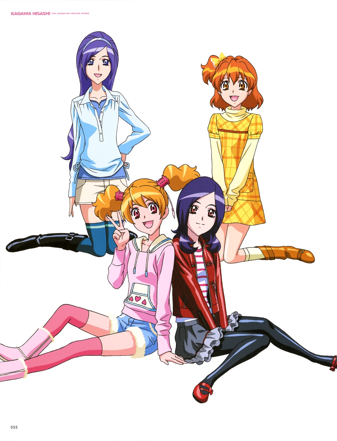 aono_miki, fresh_precure!, higashi_setsuna, momozono_love, pantyhose, precure, thighhighs, yamabuki_inori