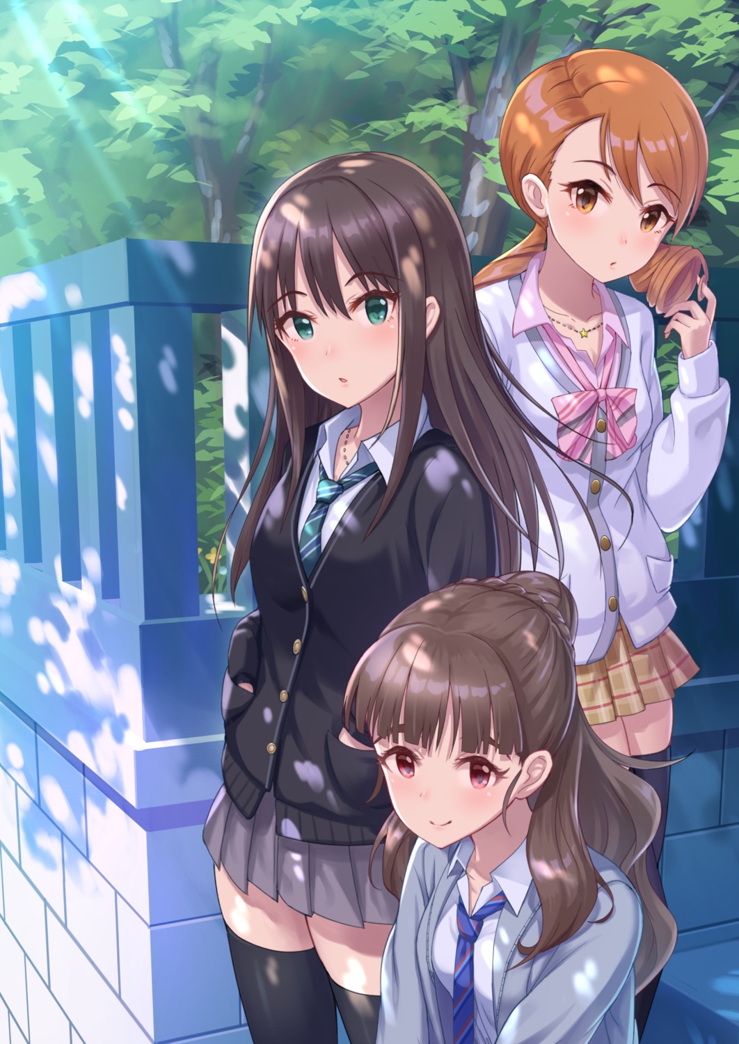 houjou_karen, kamiya_nao, seifuku, shibuya_rin, sweater, tamakaga, the_idolm@ster, the_idolm@ster_cinderella_girls