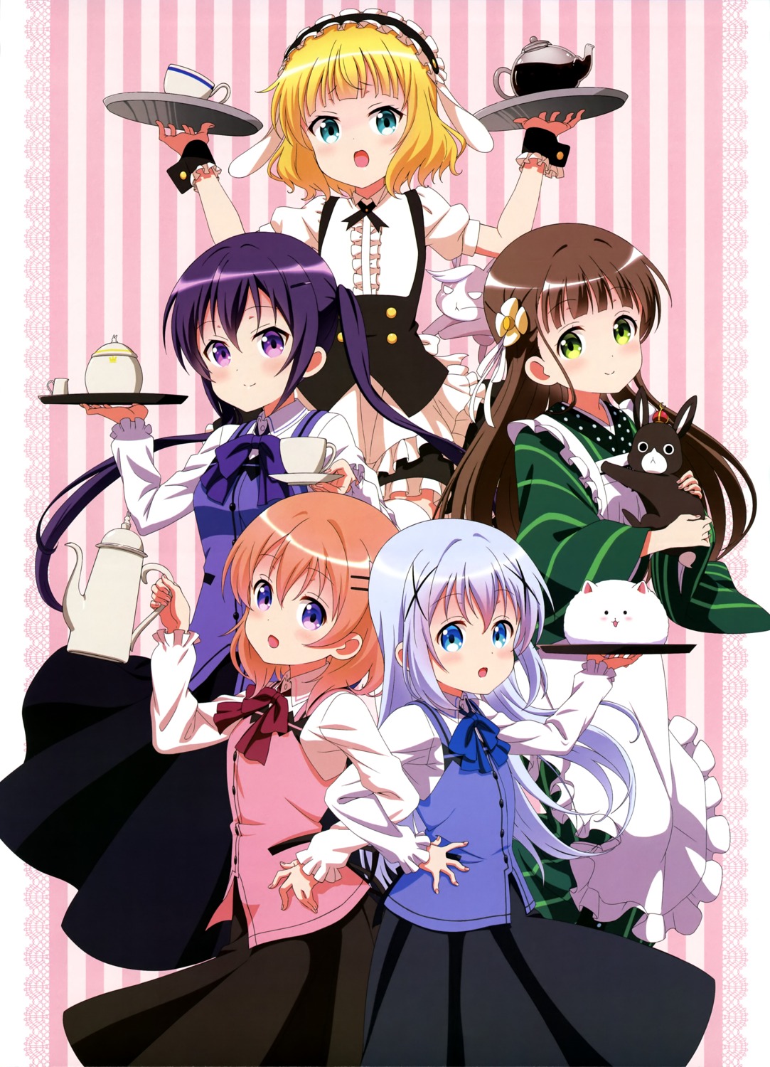 anko_(gochiusa), gochuumon_wa_usagi_desu_ka?, hoto_cocoa, kafuu_chino, kirima_sharo, maid, tedeza_rize, tippy_(gochiusa), ujimatsu_chiya, wa_maid, waitress, wild_geese